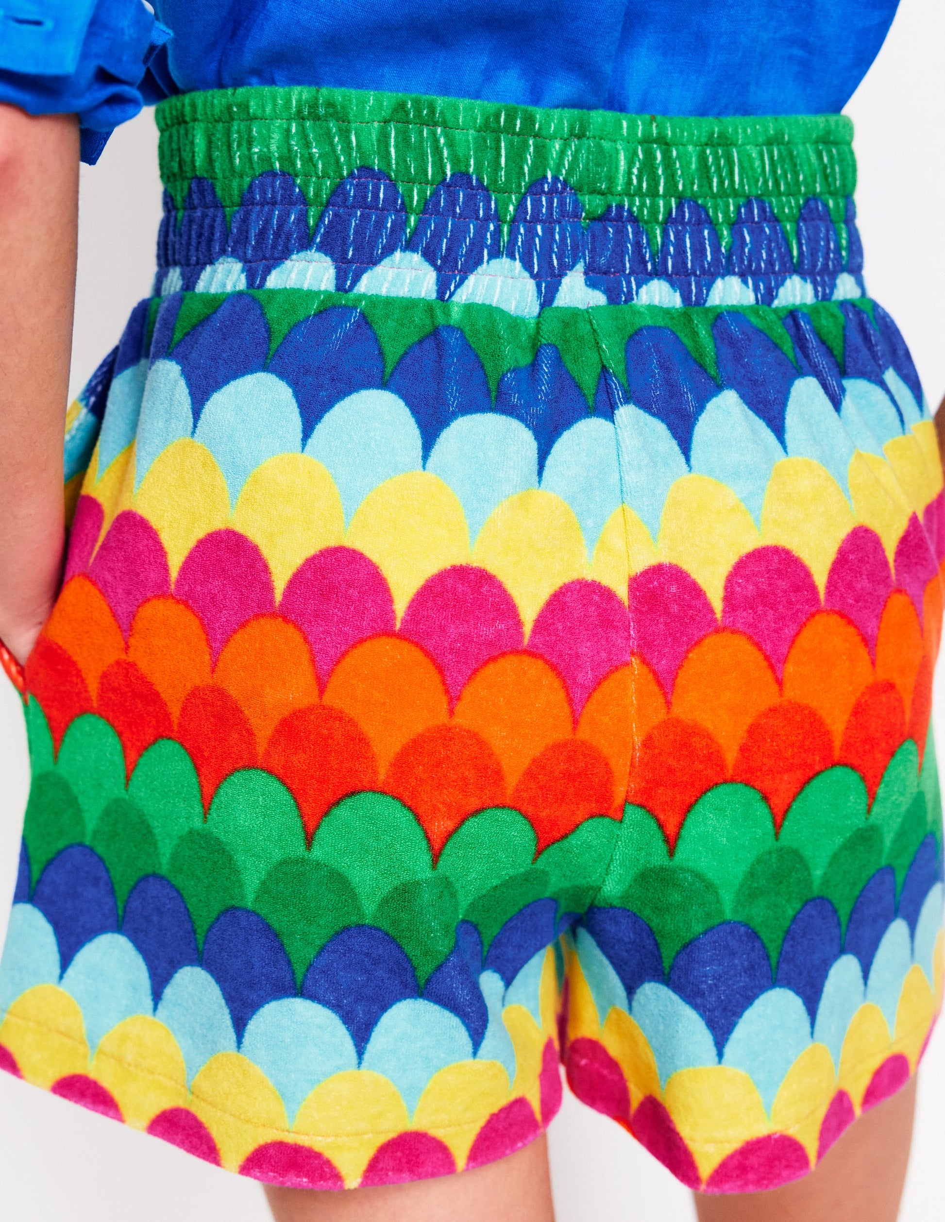 Smocked Towelling Short-Multi, Scallop Stripe-2