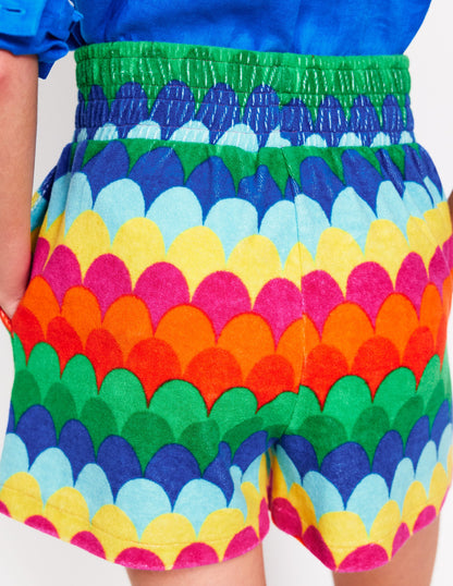 Smocked Towelling Short-Multi, Scallop Stripe-2