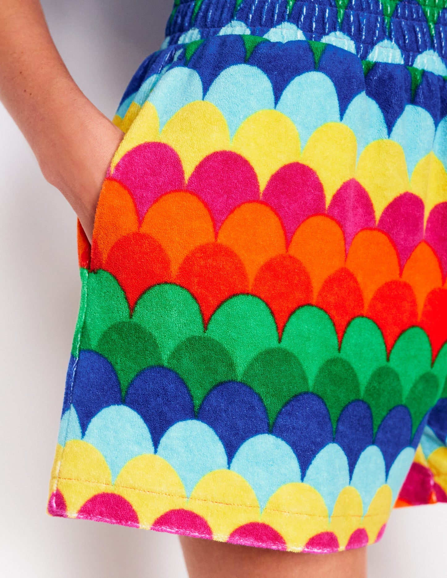 Smocked Towelling Short-Multi, Scallop Stripe