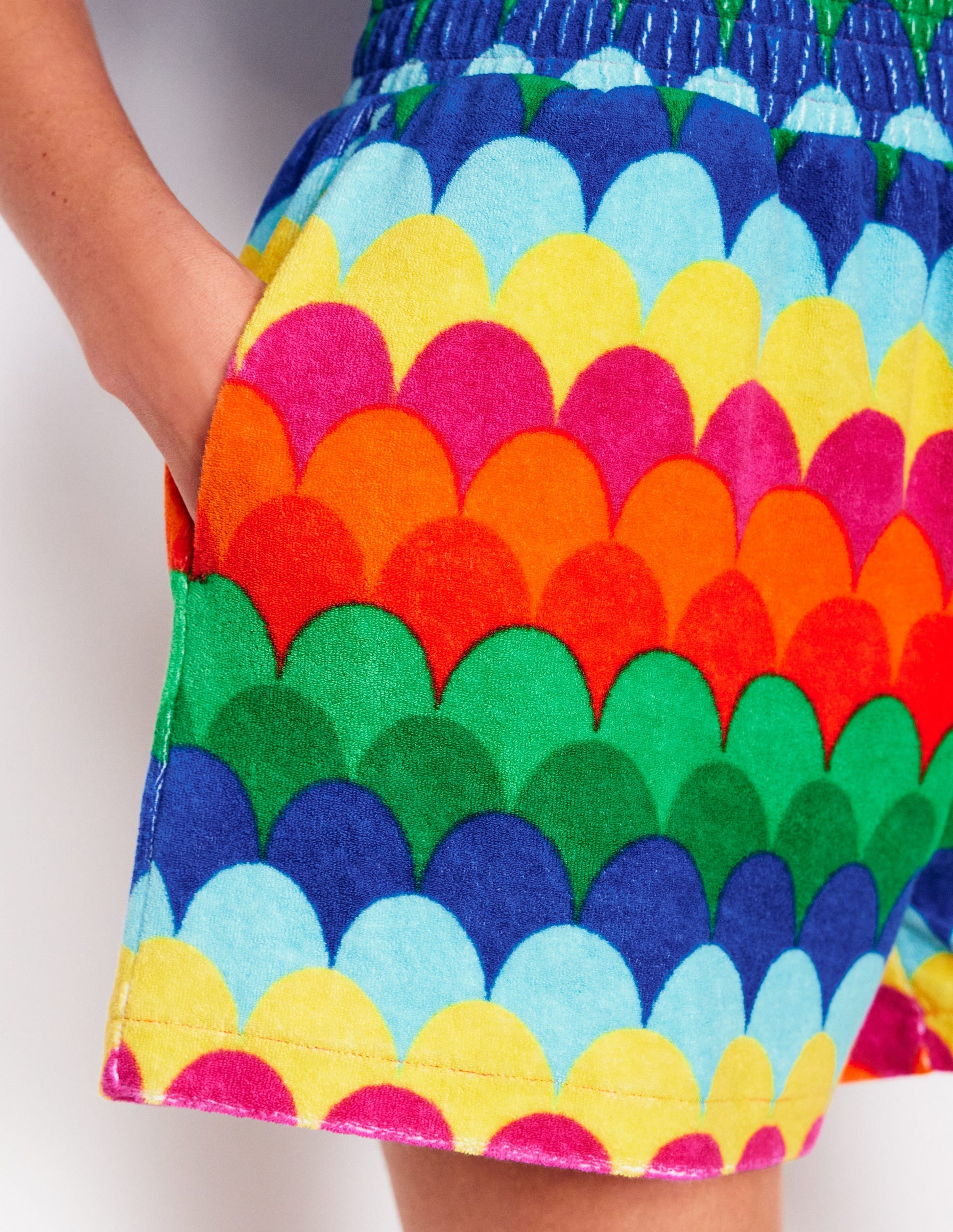 Smocked Towelling Short-Multi, Scallop Stripe-4