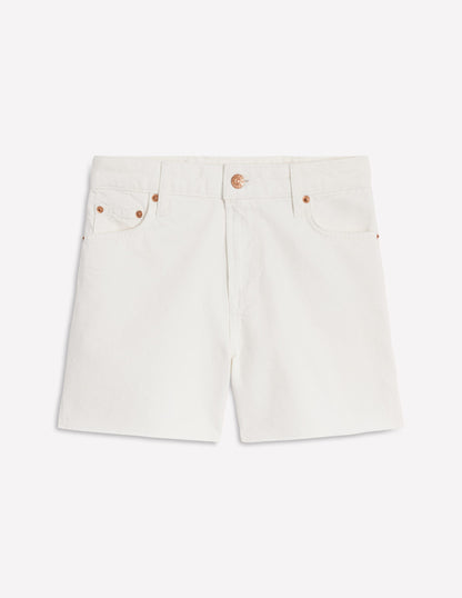 Cut Off Denim Shorts-White-7