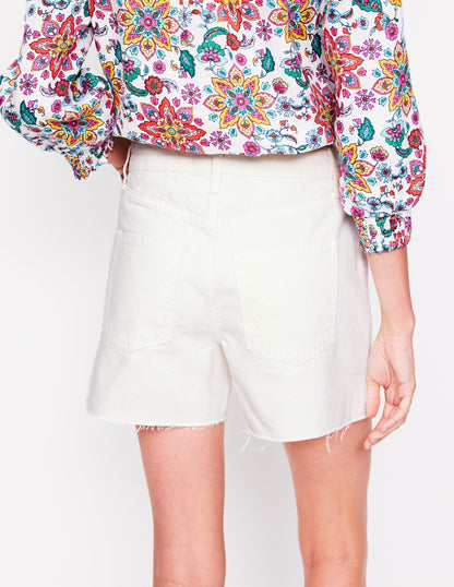 Cut Off Denim Shorts-White-4