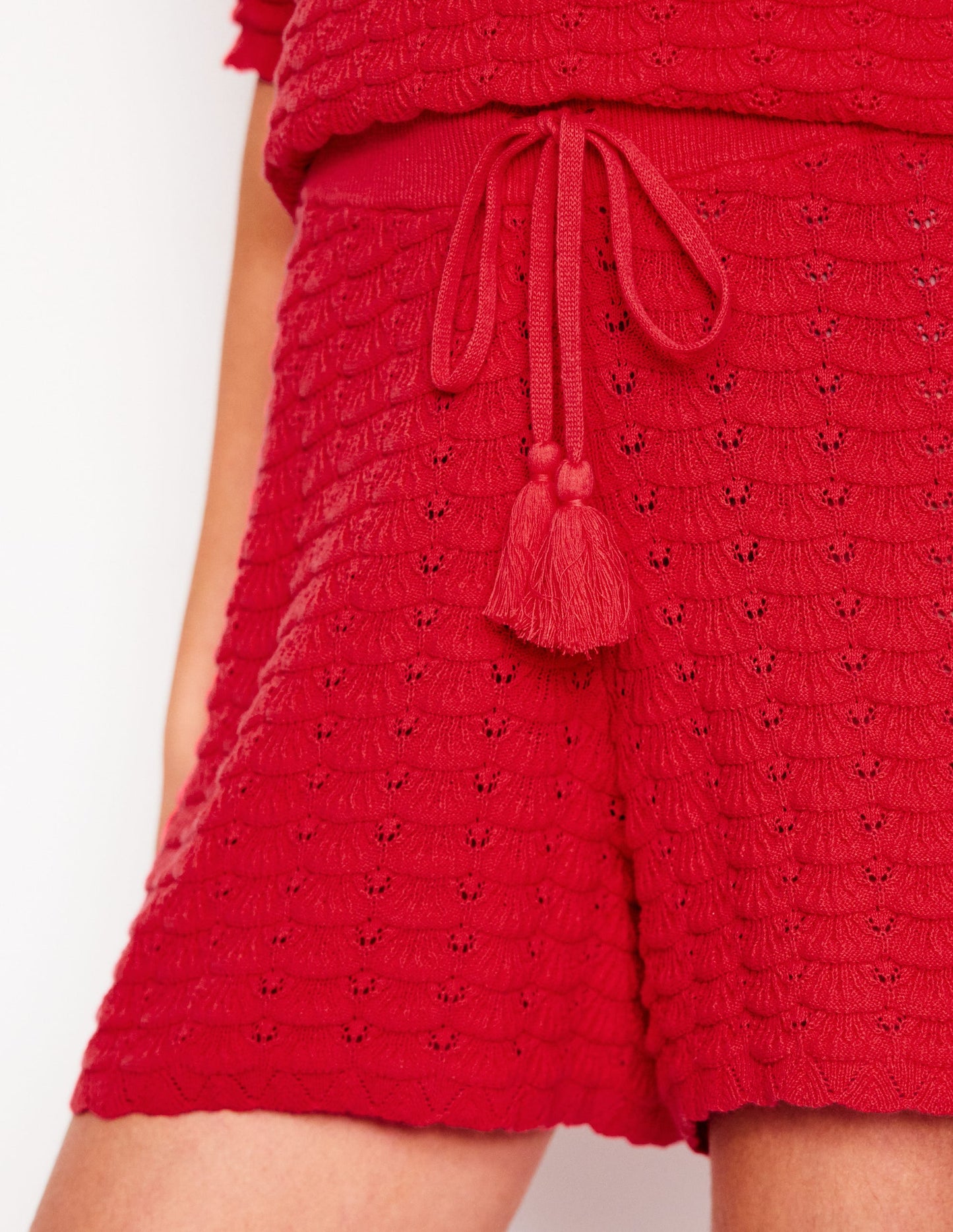 Textured Knitted Shorts-Strawberry Tart Red