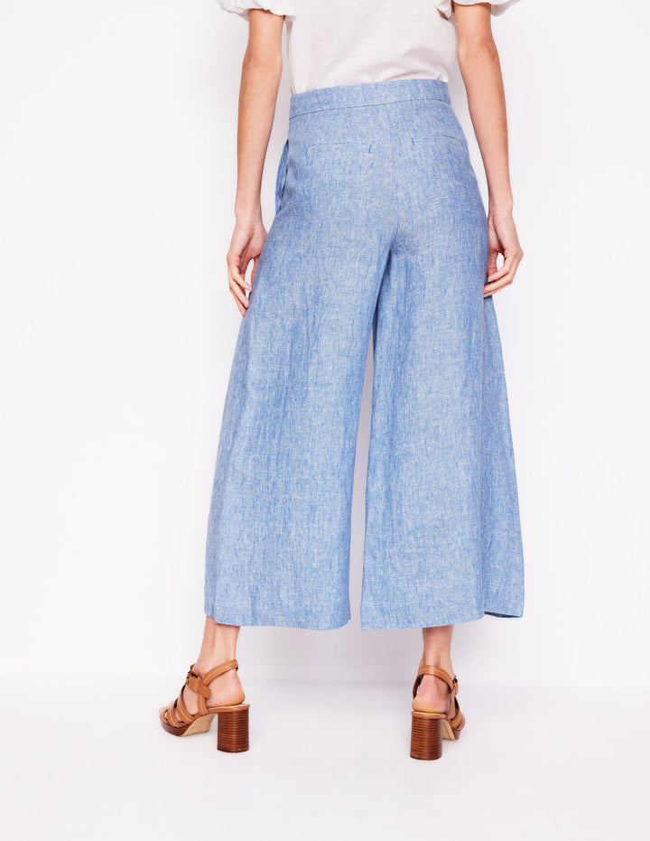 Wide Crop Linen Pants-Grey Blue Chambray