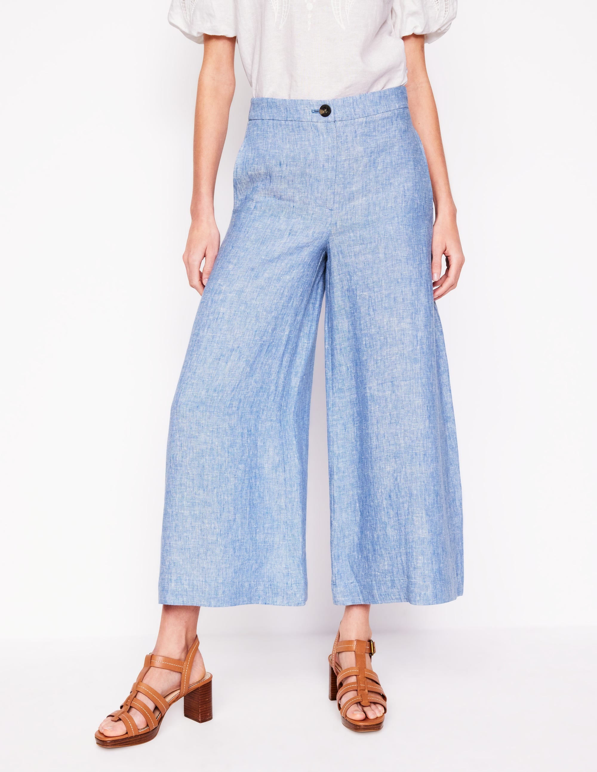 Wide Crop Linen Pants-Grey Blue Chambray - Image 4