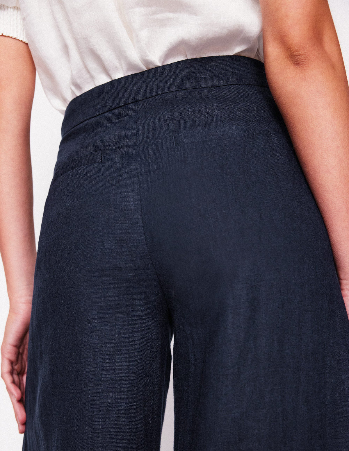 Wide Crop Linen Pants-Navy - Image 2