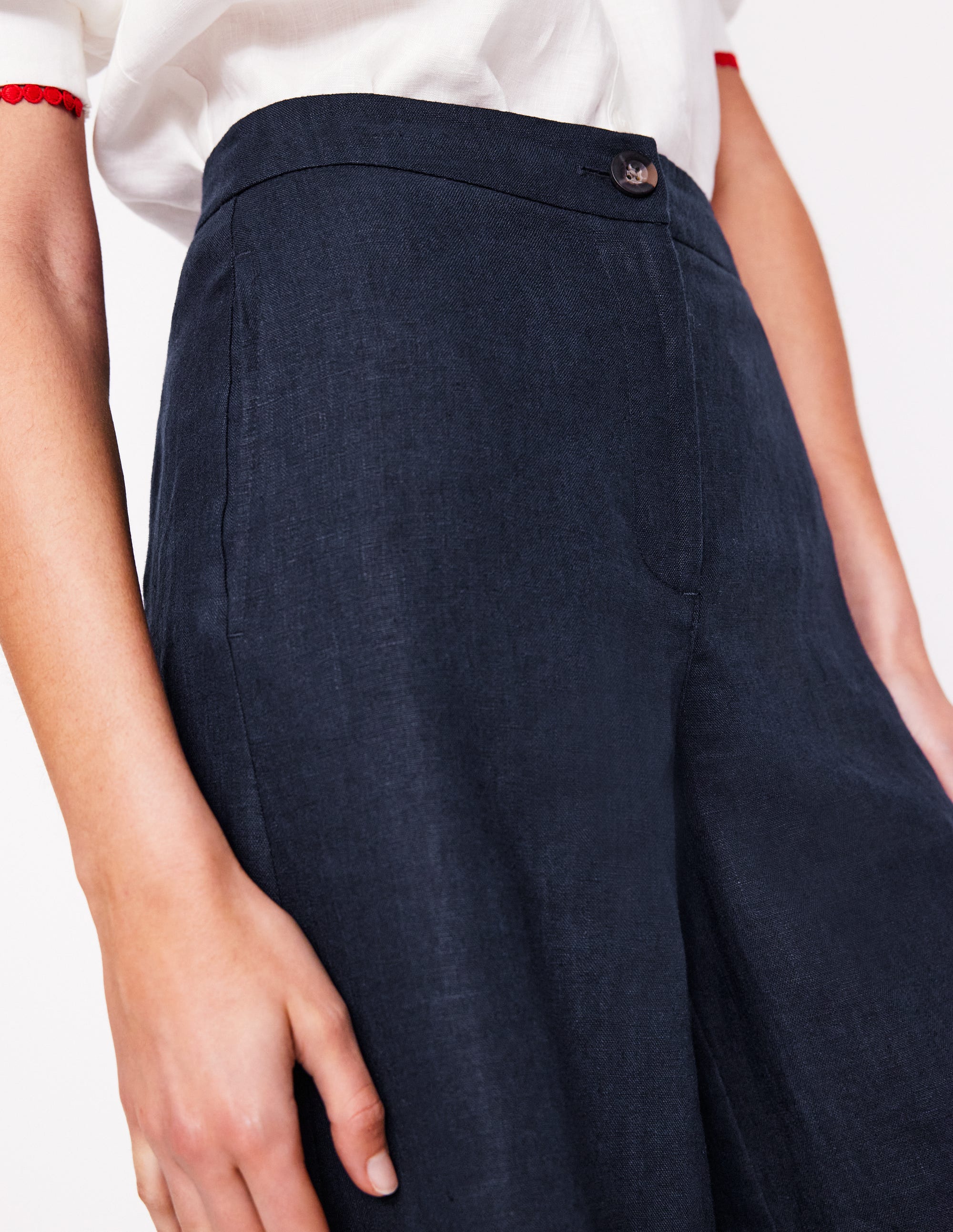 Wide Crop Linen Pants-Navy - Image 3