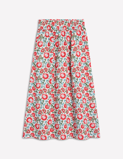 Double Cloth Smocked Skirt-Ivory, Garden Vine-5