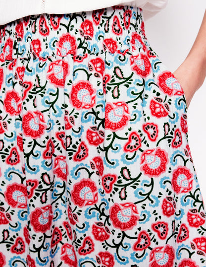 Double Cloth Smocked Skirt-Ivory, Garden Vine-2