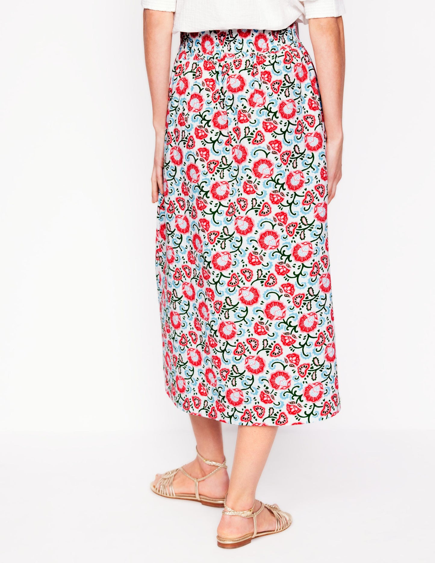 Double Cloth Smocked Skirt-Ivory, Garden Vine