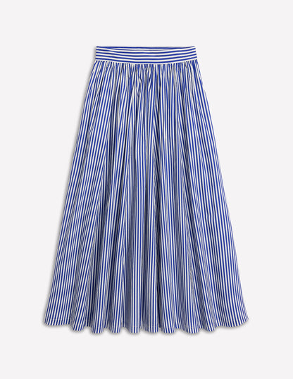 Full Poplin Maxi Skirt-Kingfisher Blue, Fine Stripe-5