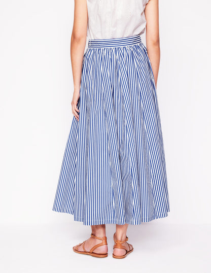 Full Poplin Maxi Skirt-Kingfisher Blue, Fine Stripe-3