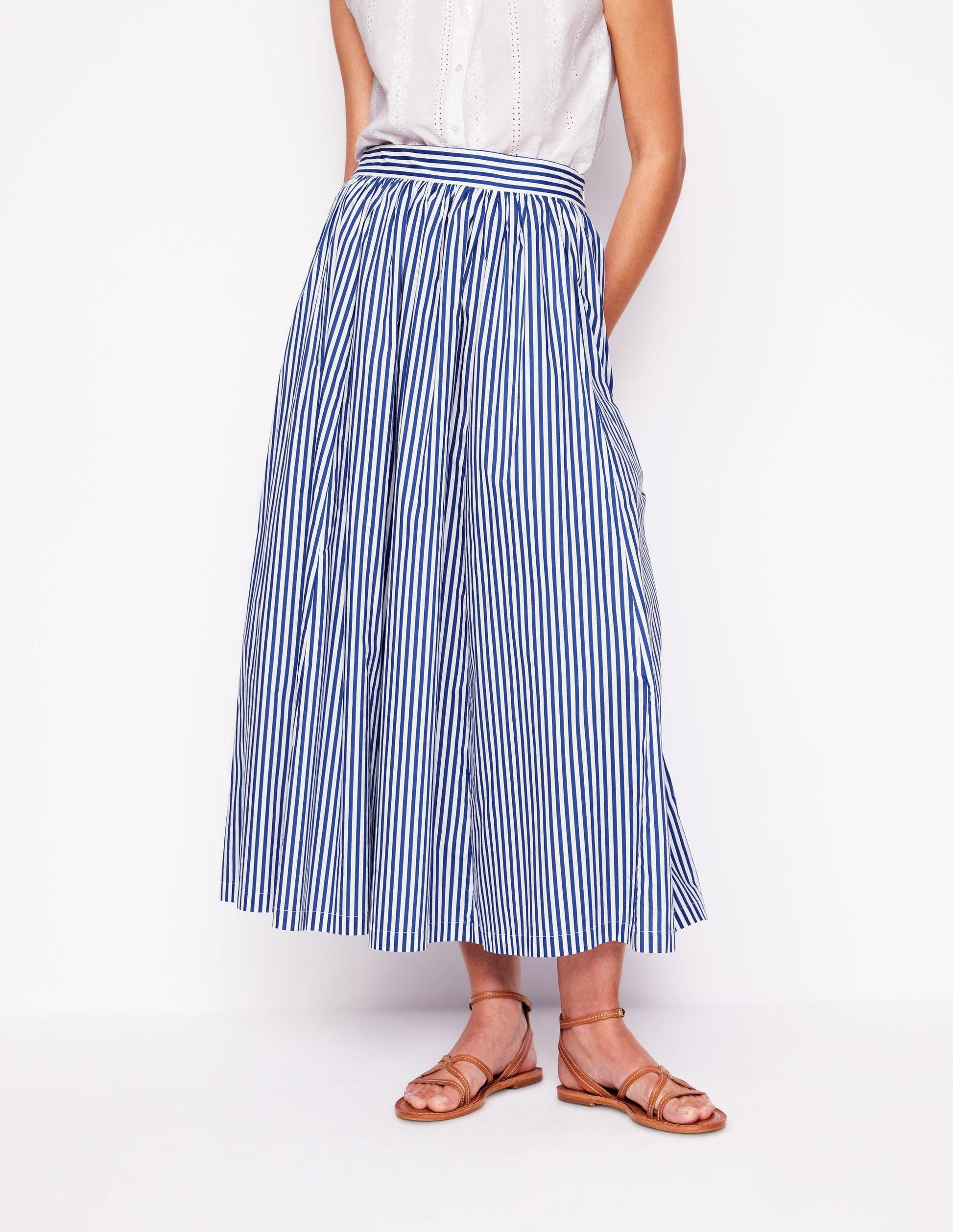 Full Poplin Maxi Skirt-Kingfisher Blue, Fine Stripe-4