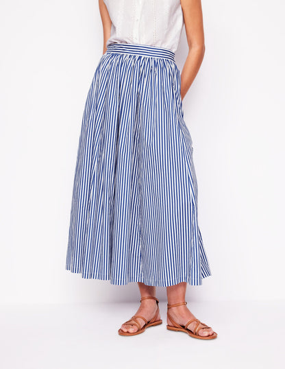 Full Poplin Maxi Skirt-Kingfisher Blue, Fine Stripe-4