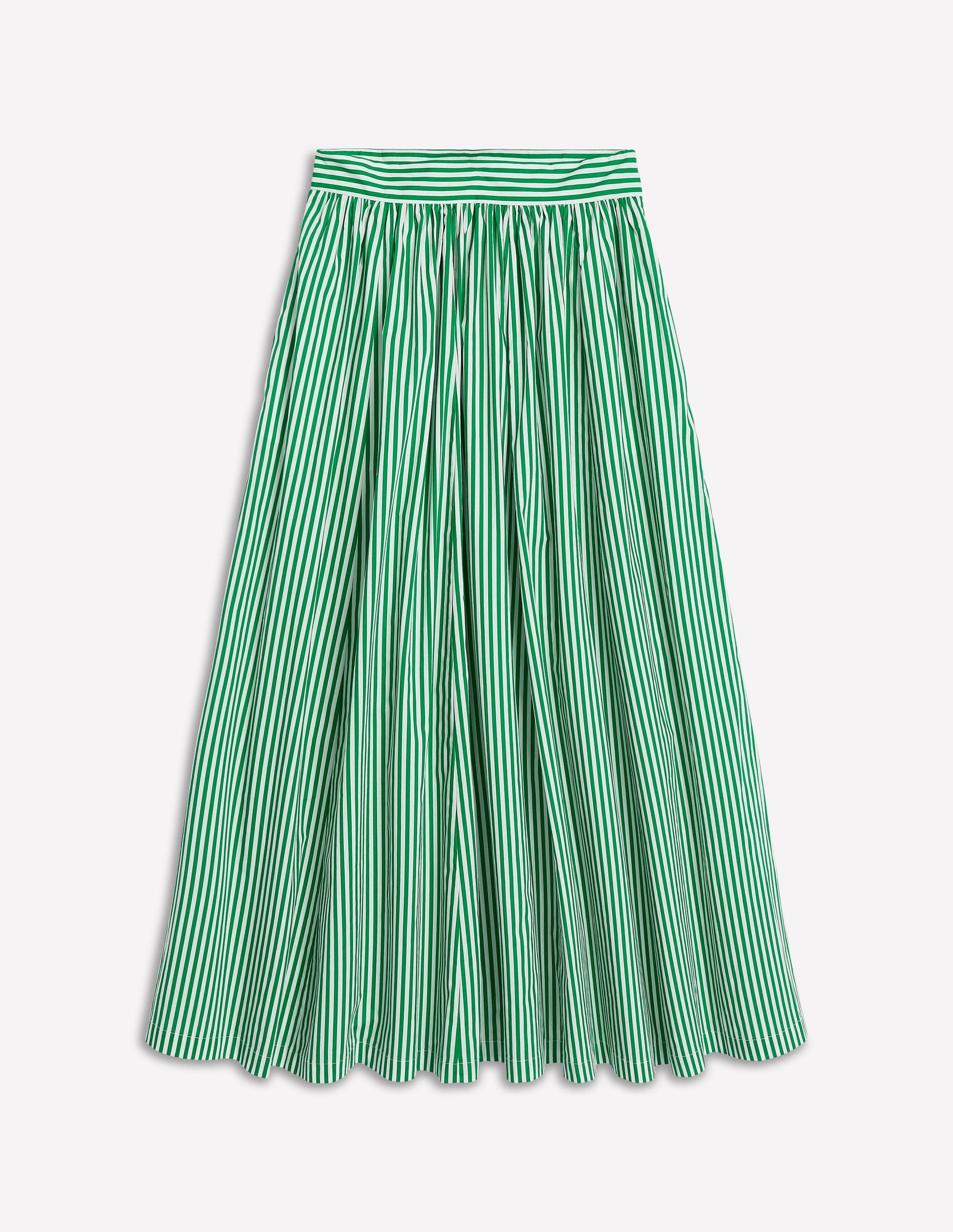 Full Poplin Maxi Skirt-Rich Emerald, Fine Stripe-6
