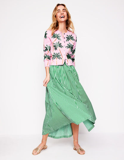 Full Poplin Maxi Skirt-Rich Emerald, Fine Stripe-1