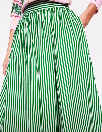 Full Poplin Maxi Skirt-Rich Emerald, Fine Stripe-2