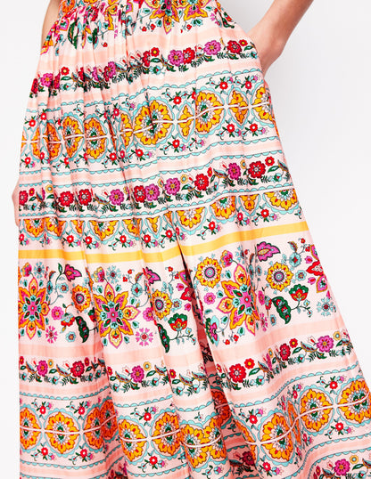 Full Poplin Maxi Skirt-Ivory, Botanical Sprig-2