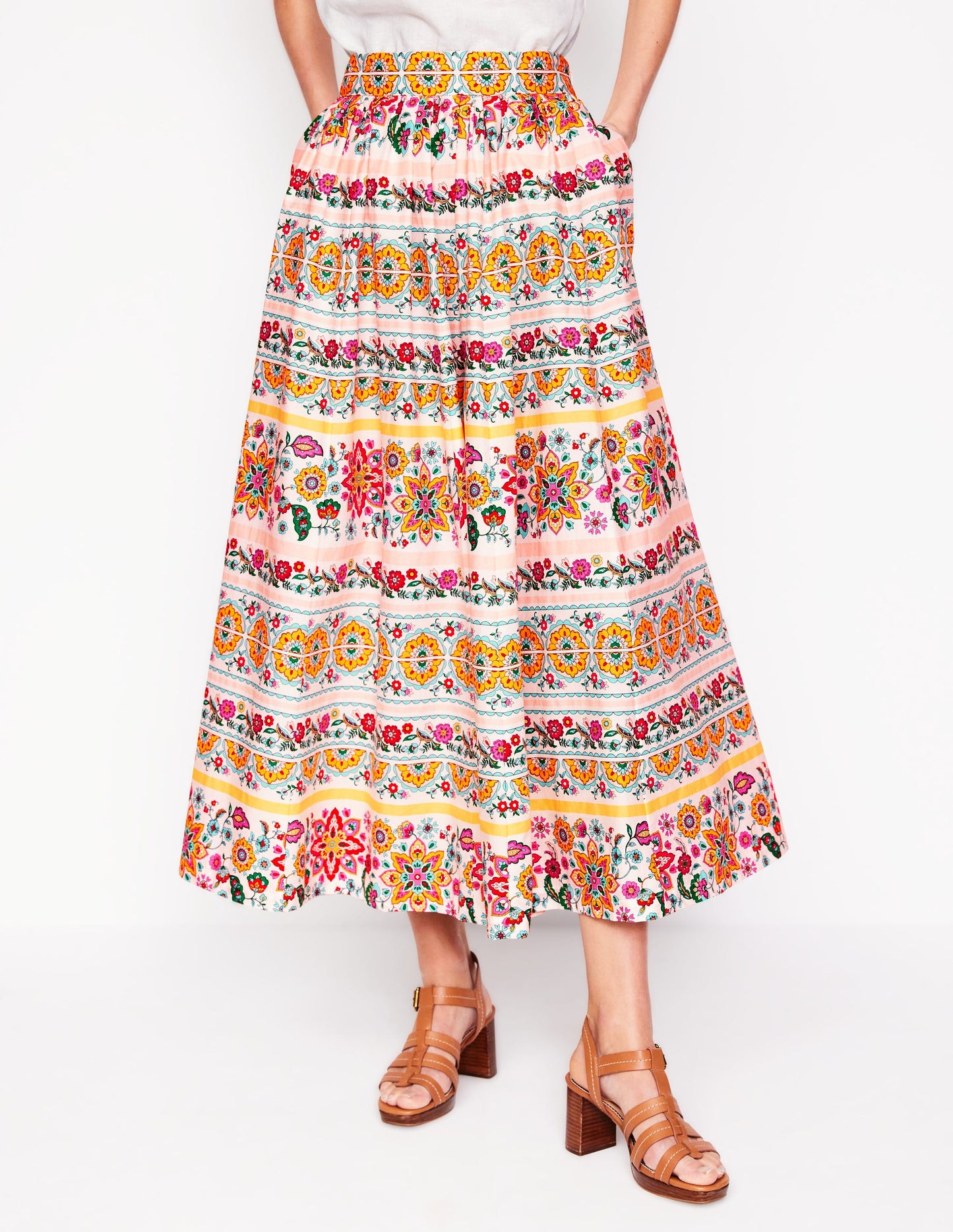 Full Poplin Maxi Skirt-Ivory, Botanical Sprig