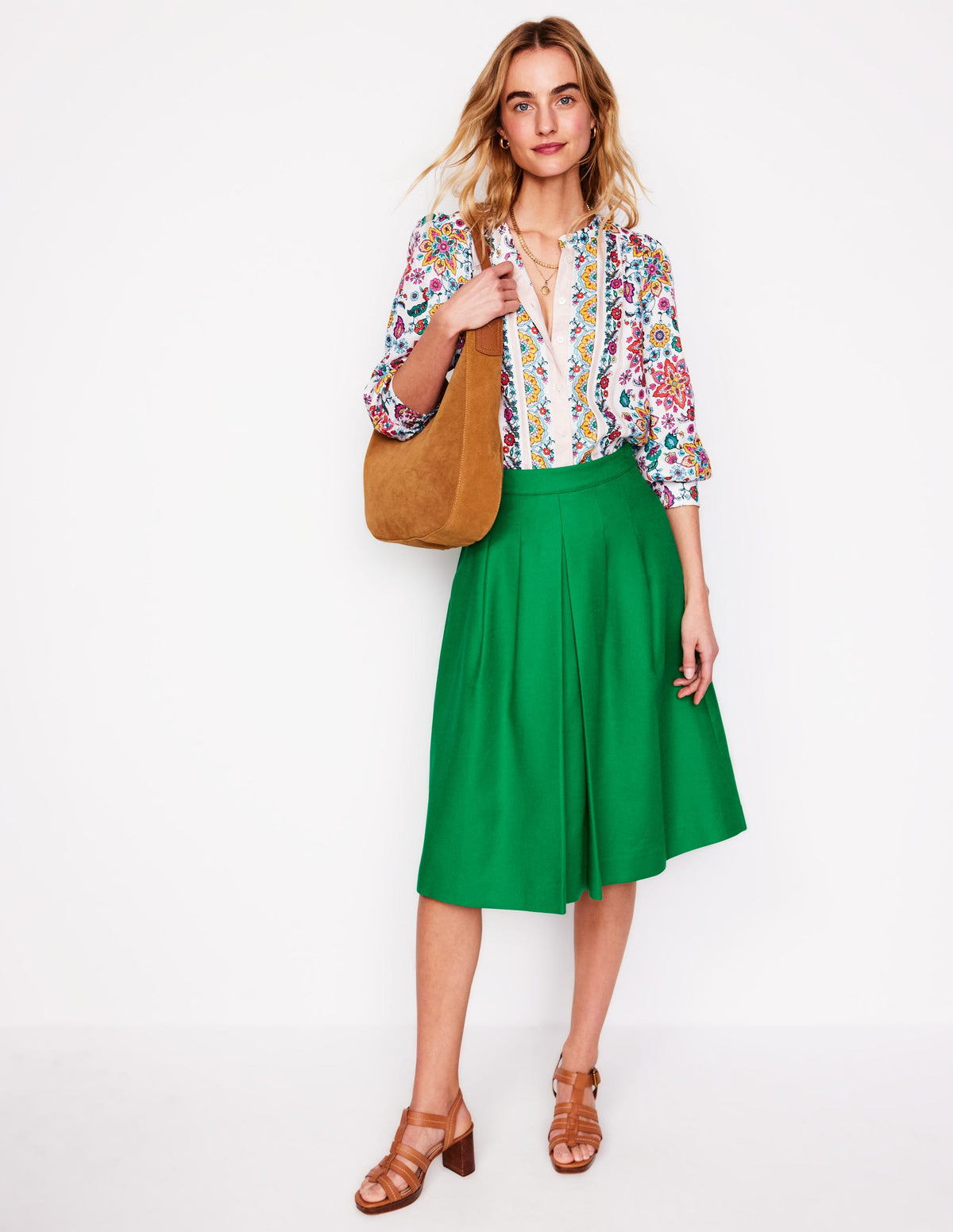 Pleat Detail Midi Skirt-Rich Emerald - Image 1