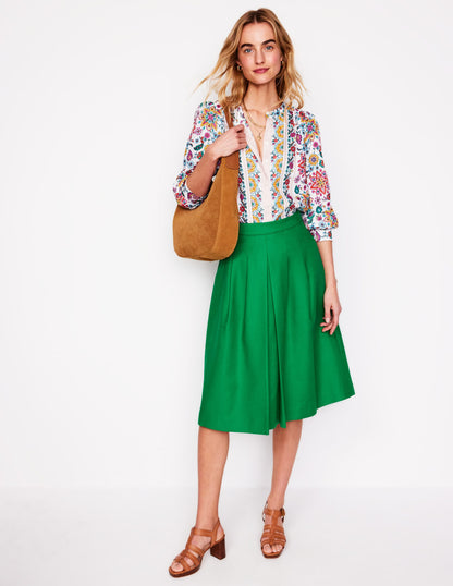 Pleat Detail Midi Skirt-Rich Emerald-1