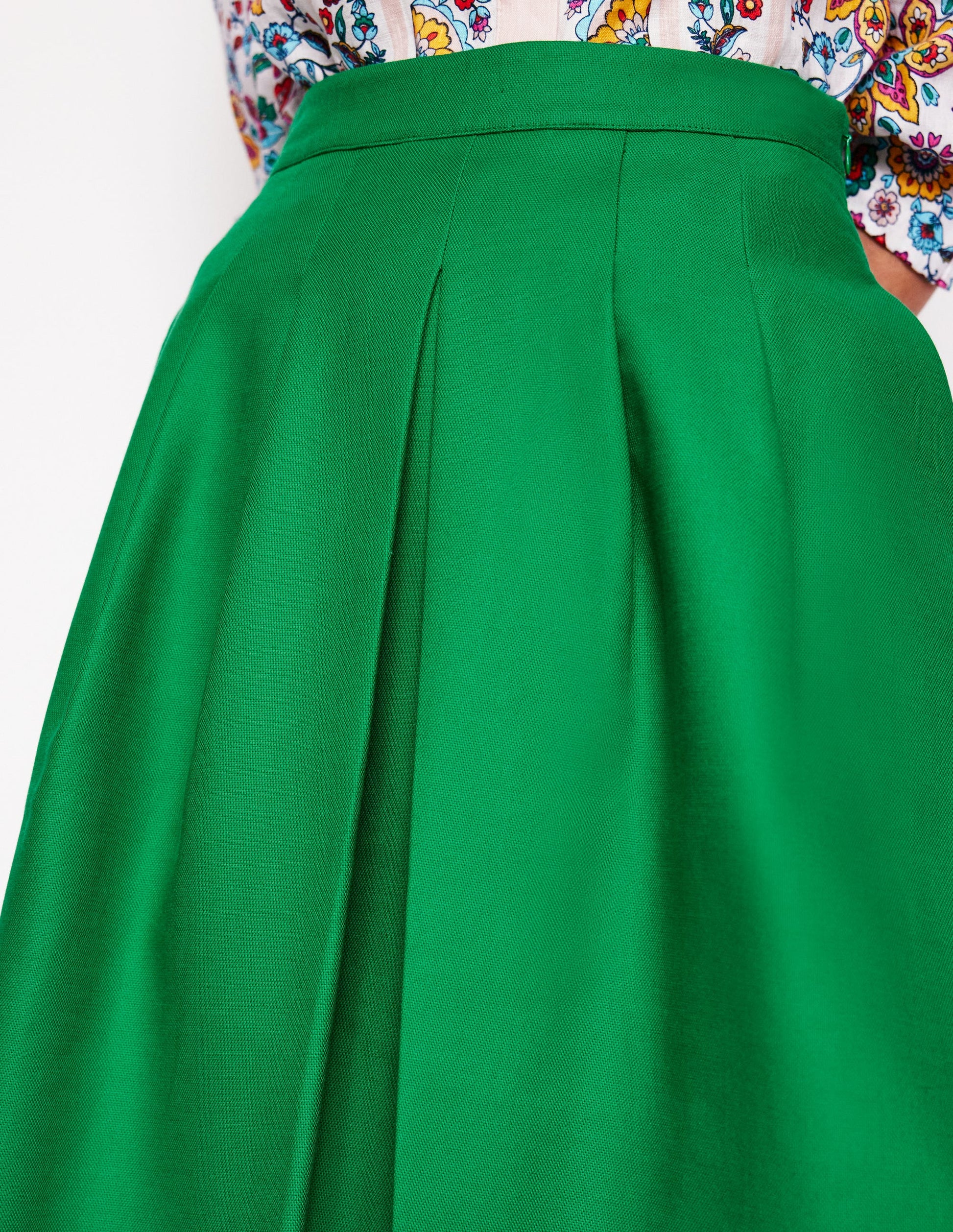 Pleat Detail Midi Skirt-Rich Emerald-2