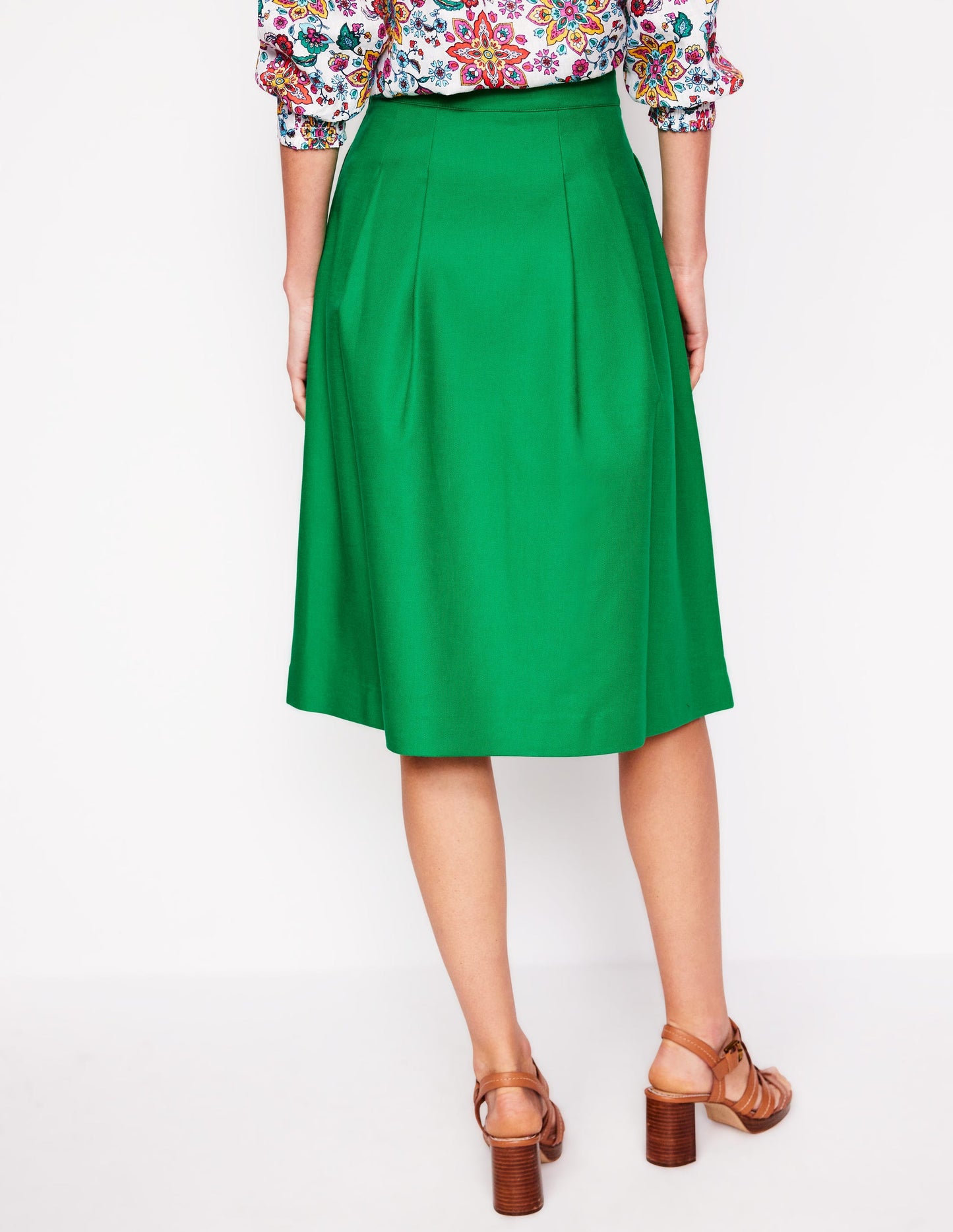 Pleat Detail Midi Skirt-Rich Emerald