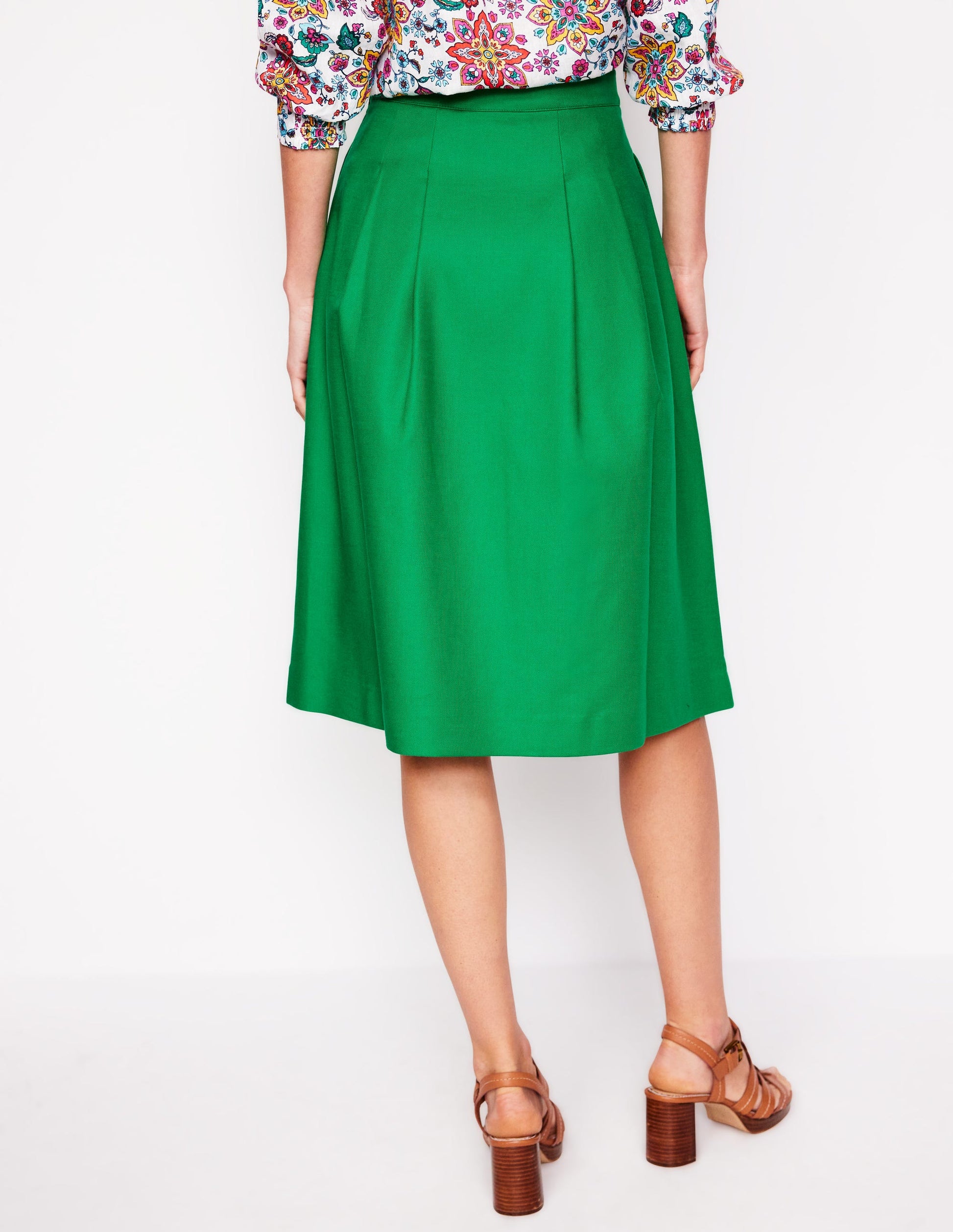 Pleat Detail Midi Skirt-Rich Emerald-3