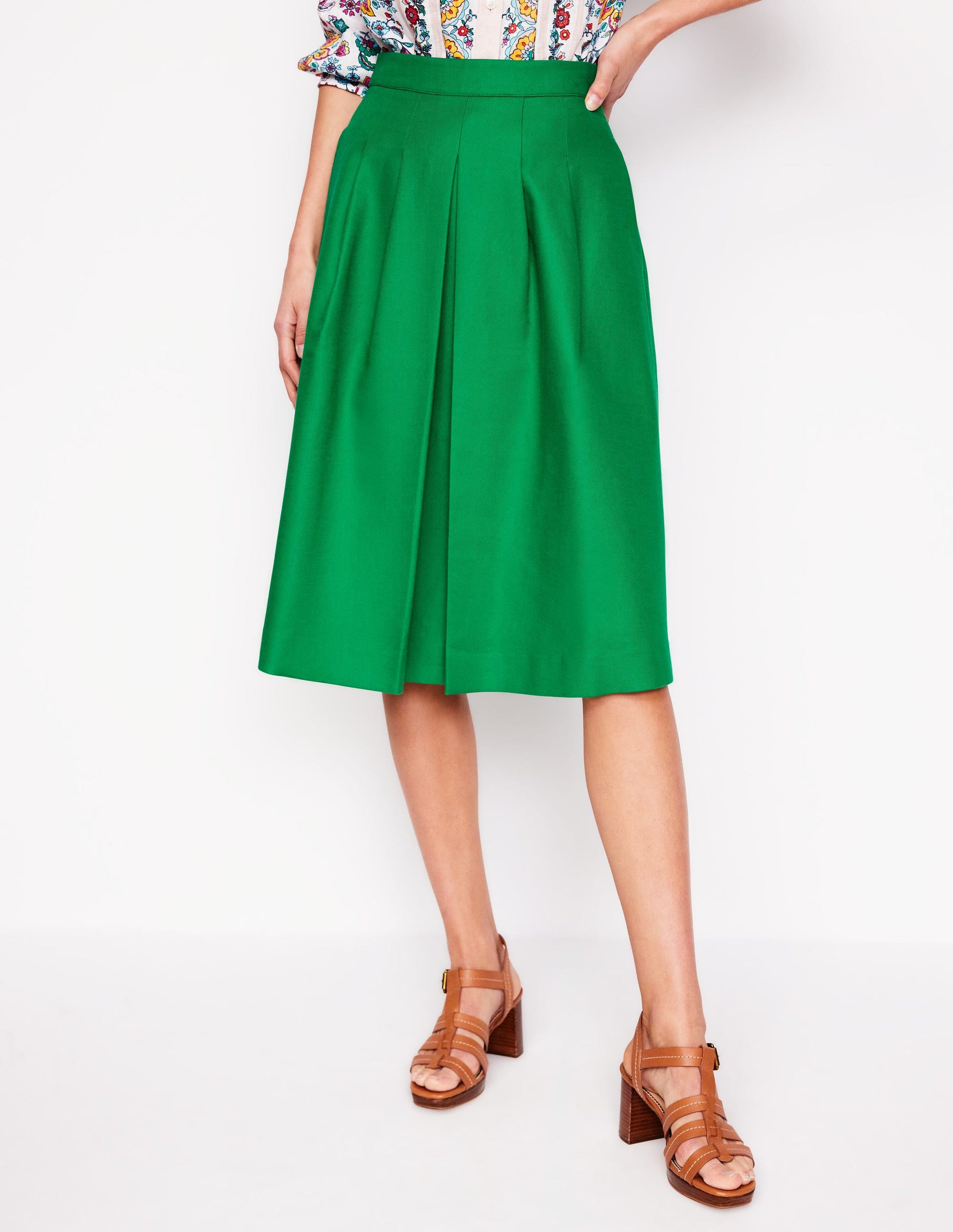 Pleat Detail Midi Skirt-Rich Emerald-4