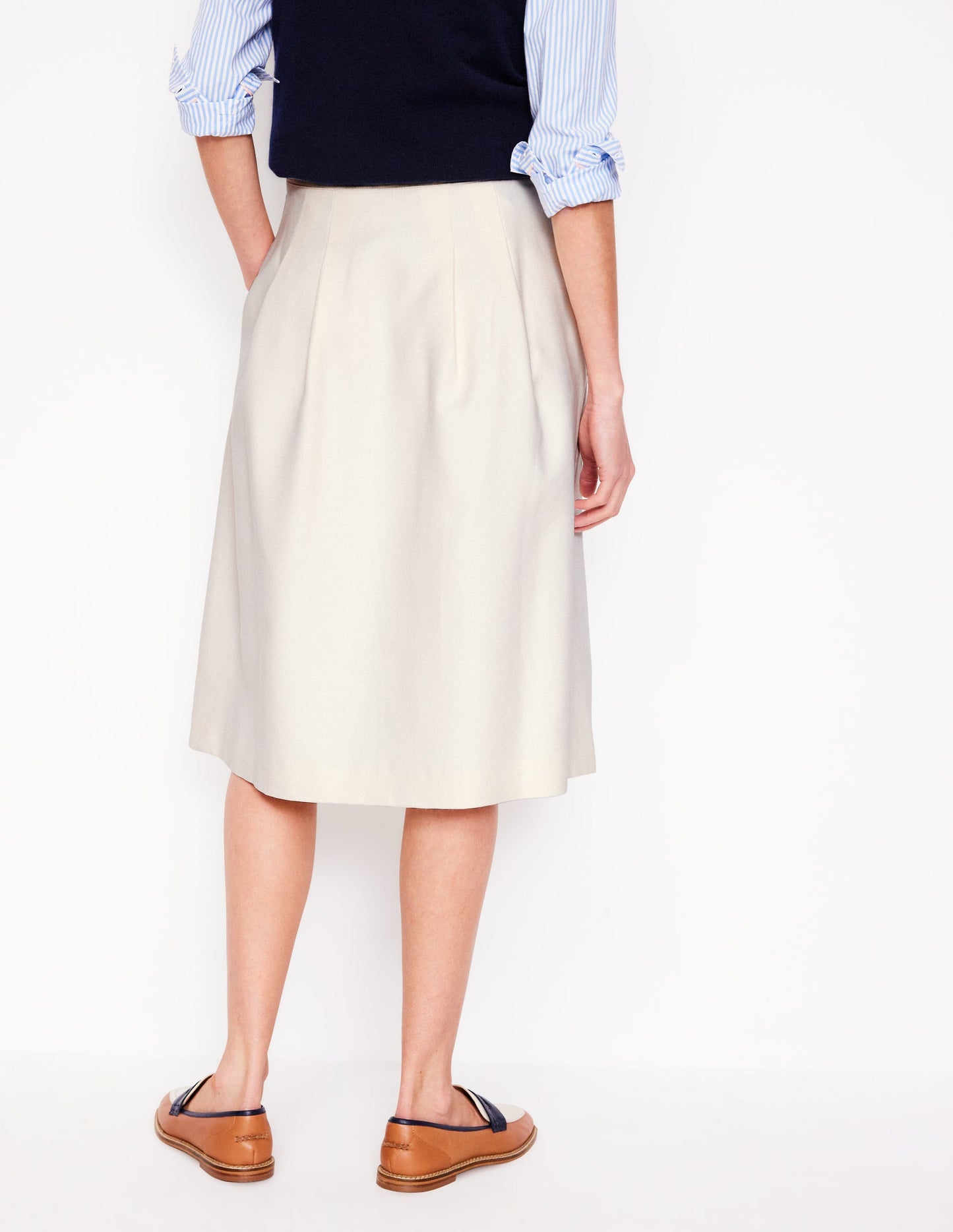 Pleat Detail Midi Skirt-Ivory