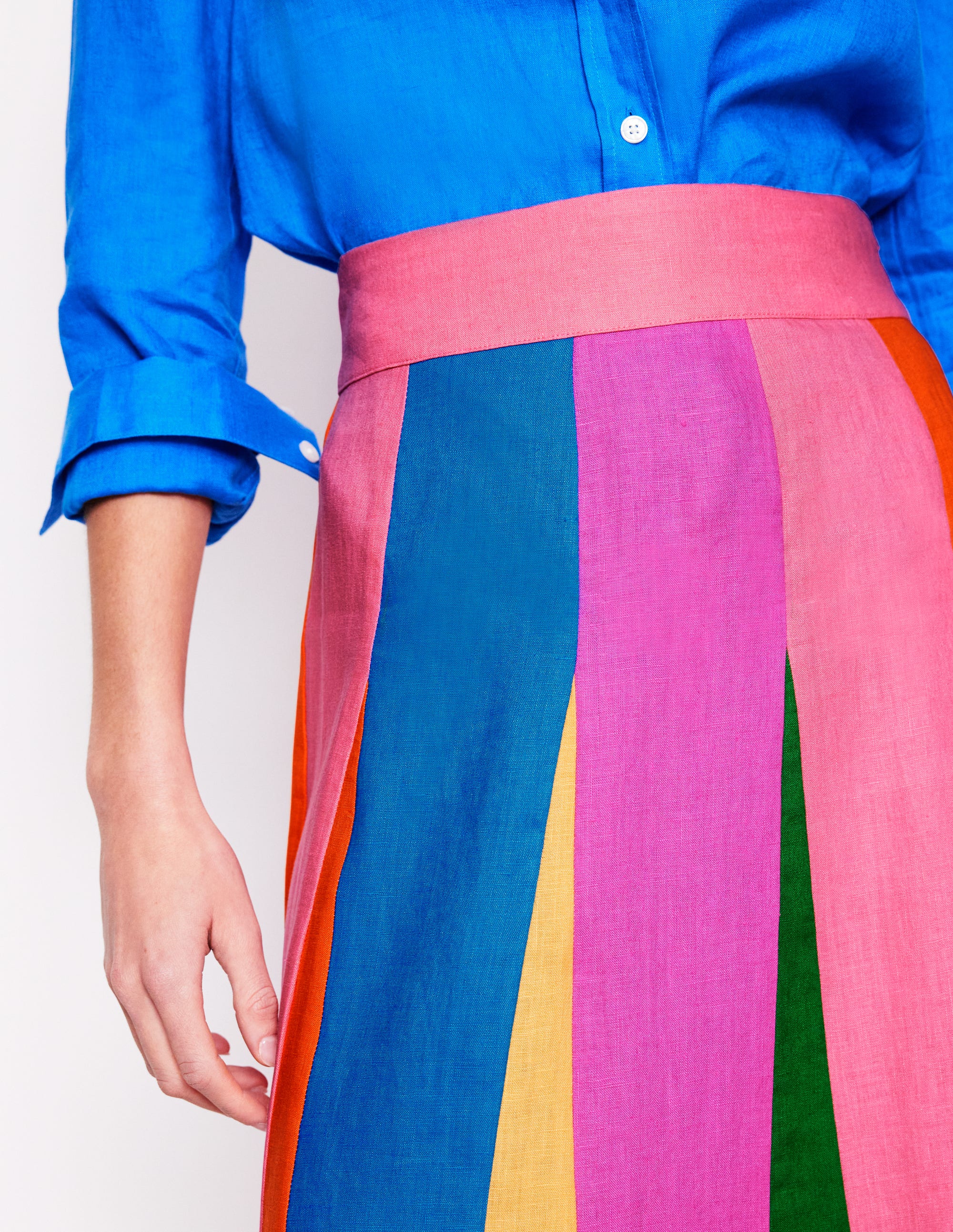 Linen Flippy Maxi Skirt-Multi Colourblock - Image 2