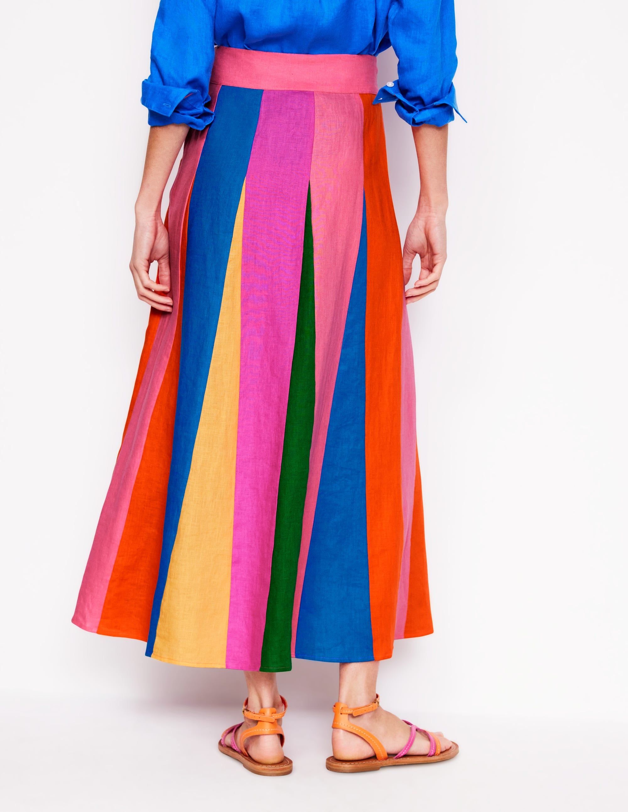 Linen Flippy Maxi Skirt-Multi Colourblock - Image 3