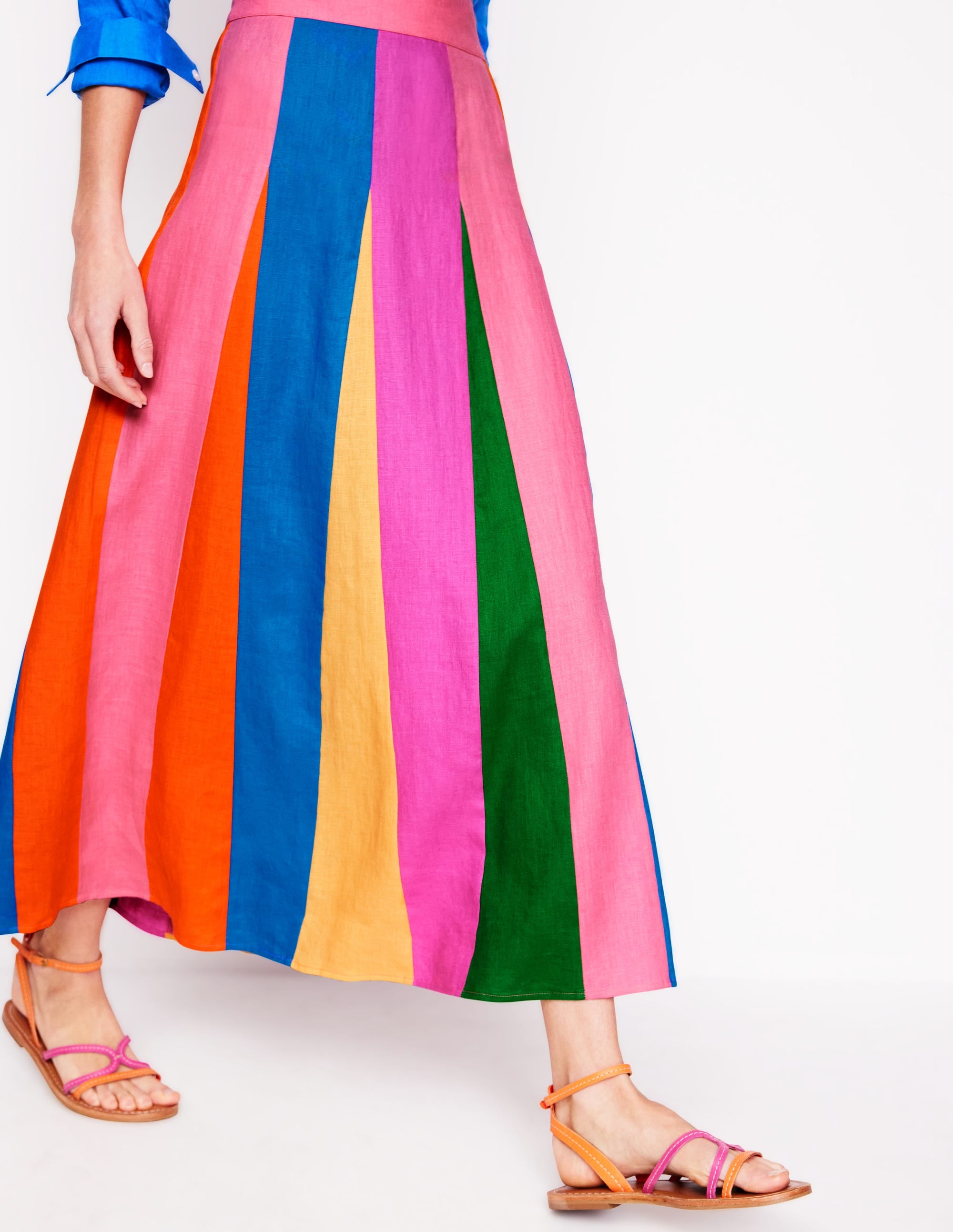Linen Flippy Maxi Skirt-Multi Colourblock - Image 4