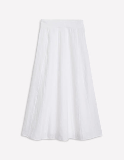 Linen Flippy Maxi Skirt-White-5