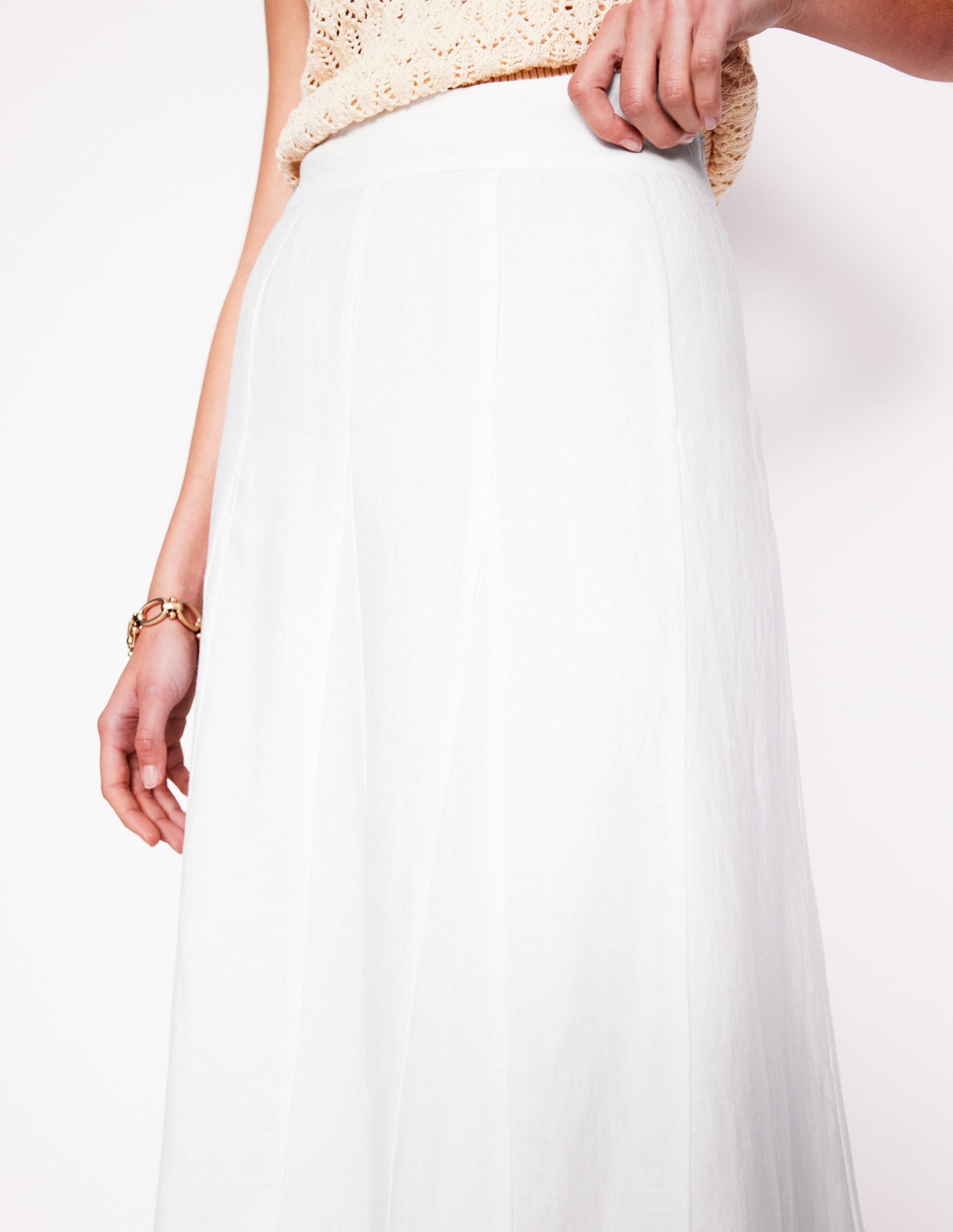 Linen Flippy Maxi Skirt-White-2