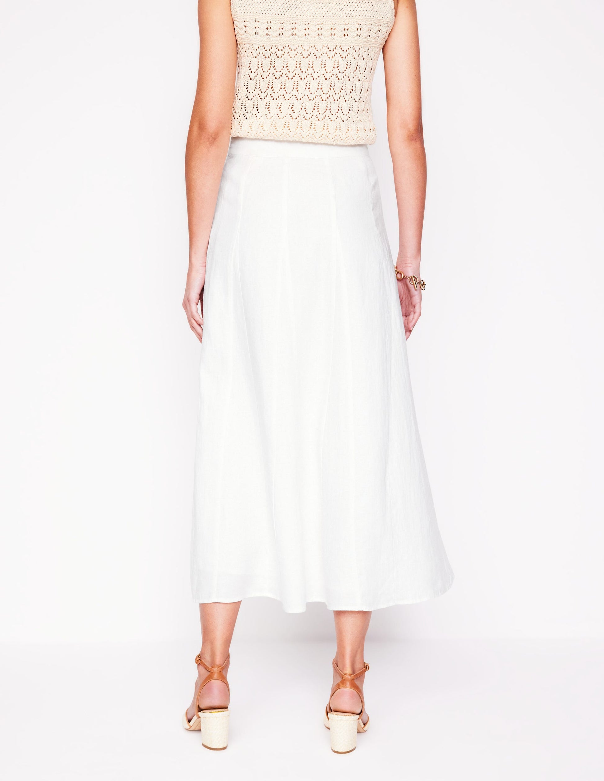 Linen Flippy Maxi Skirt-White-3