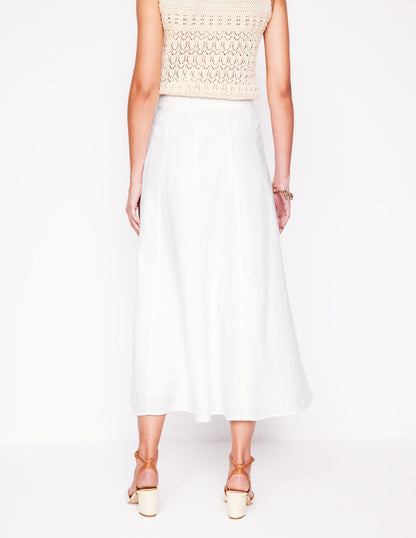 Linen Flippy Maxi Skirt-White-3