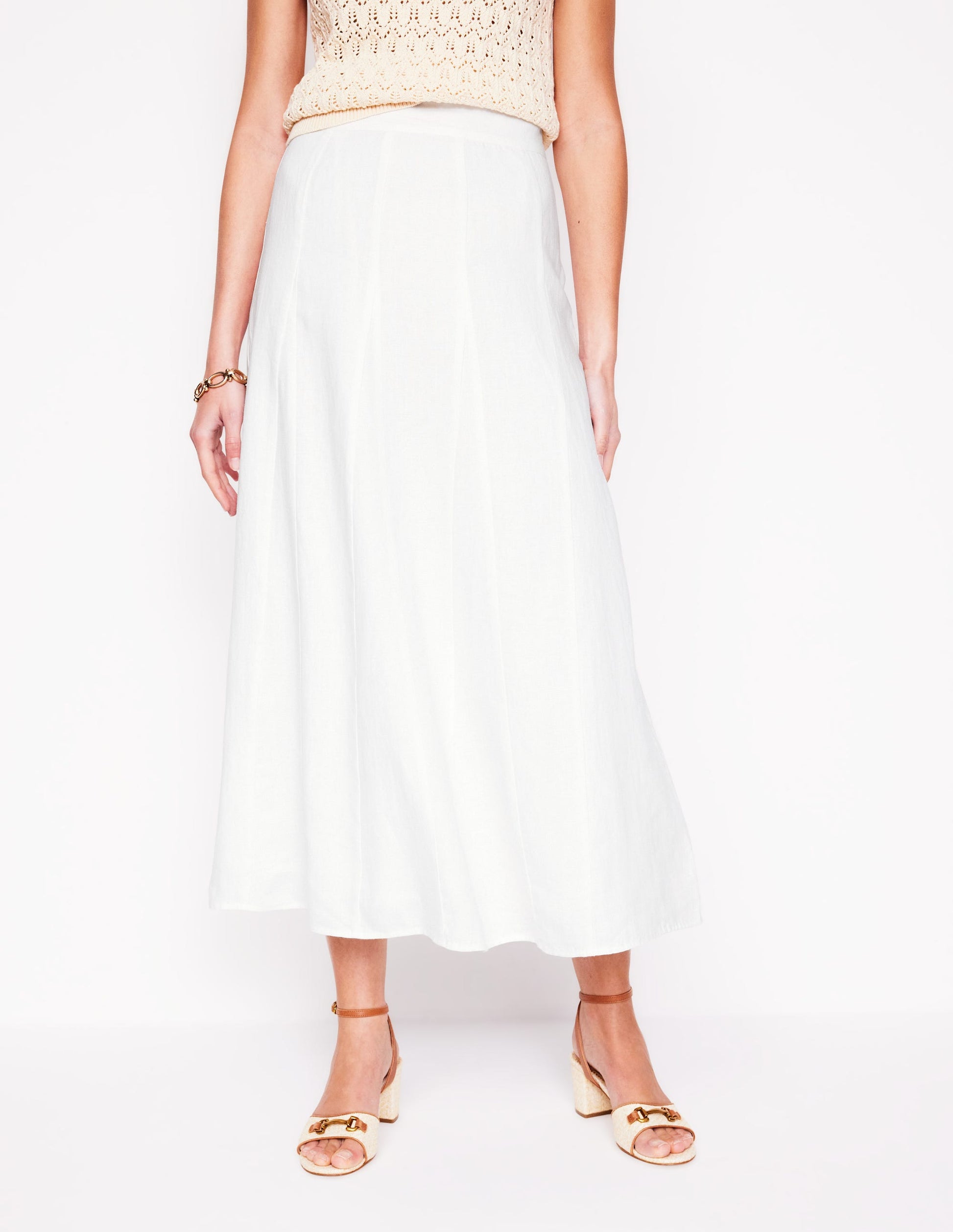 Linen Flippy Maxi Skirt-White-4