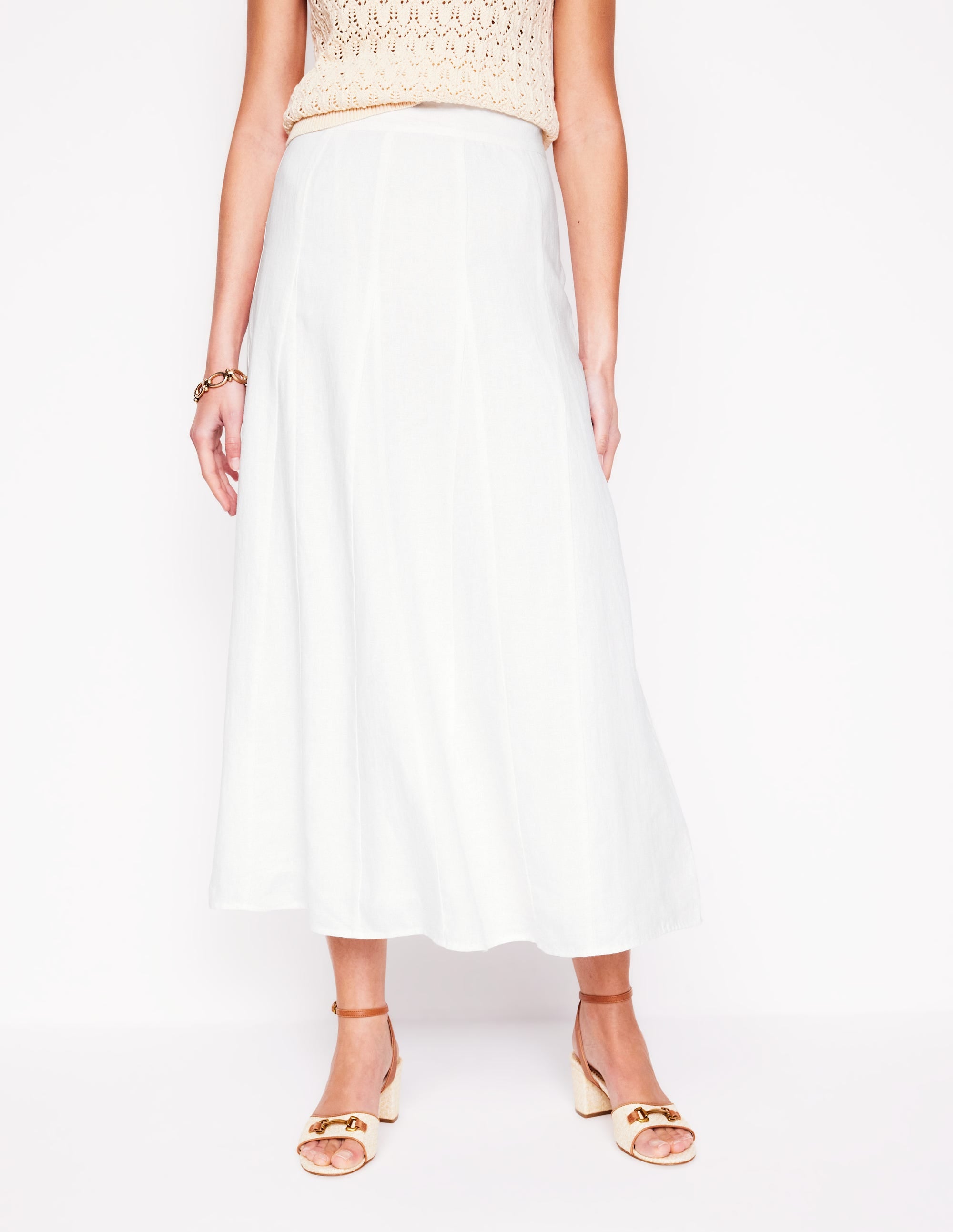 Linen Flippy Maxi Skirt-White - Image 4