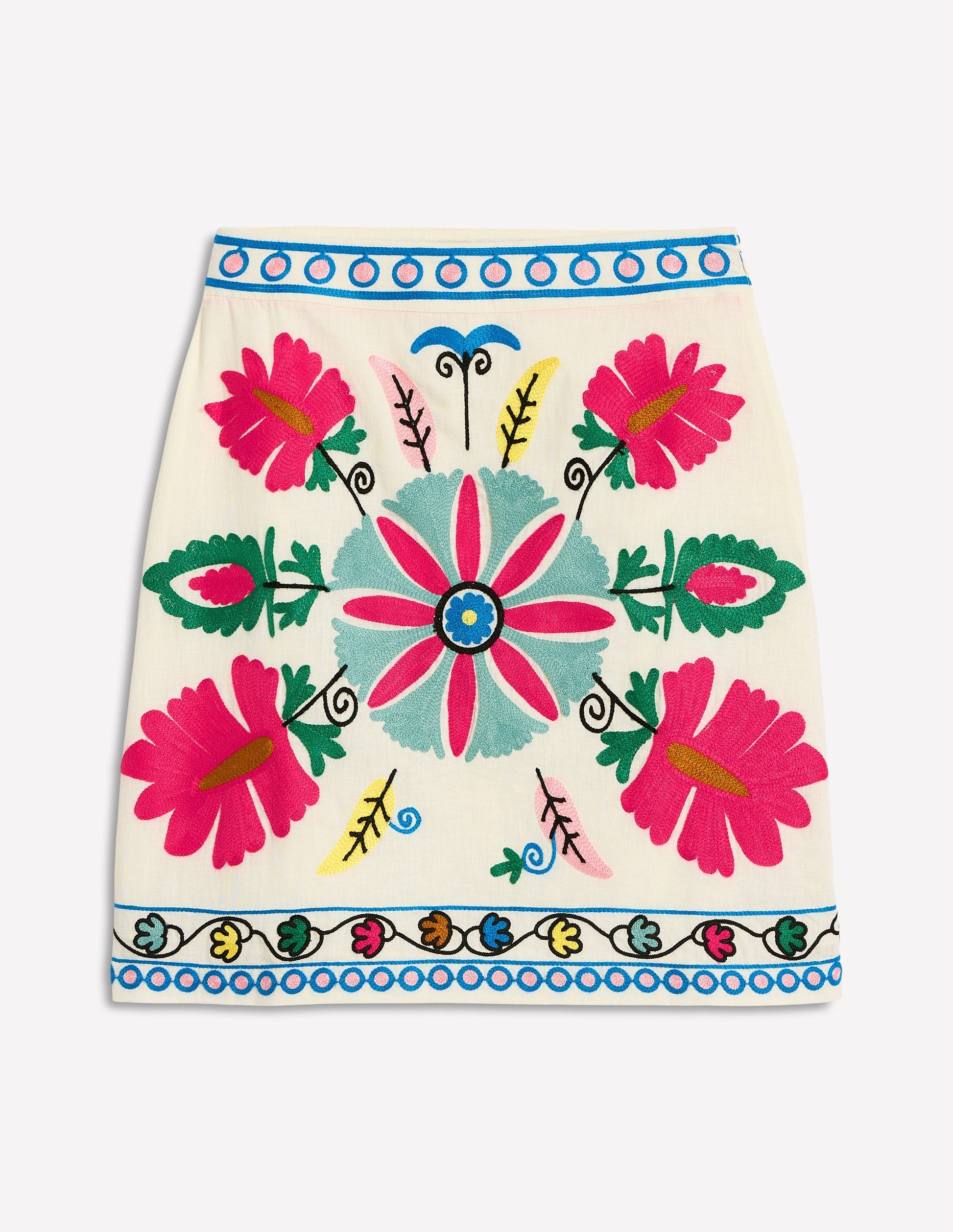 Aline Embroidered Linen Skirt-Ivory Embroidery-6