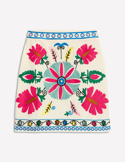 Aline Embroidered Linen Skirt-Ivory Embroidery-6