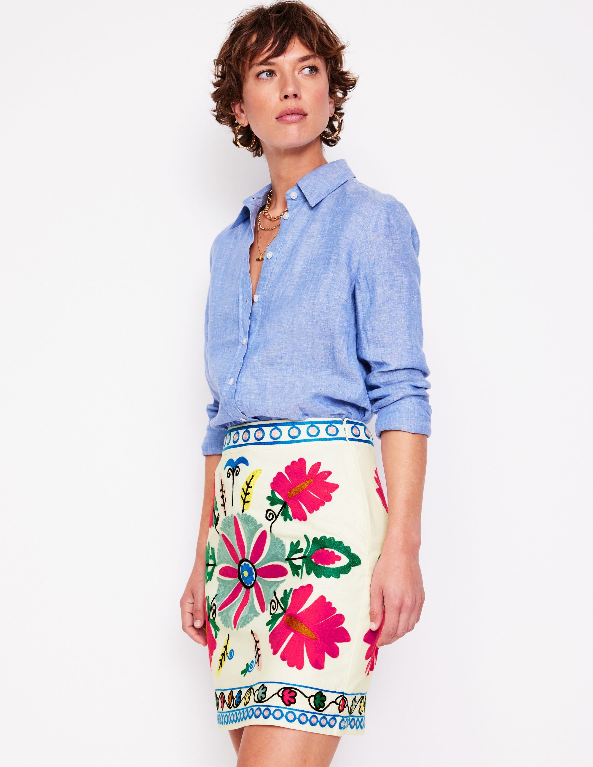 Aline Embroidered Linen Skirt-Ivory Embroidery | Boden USA