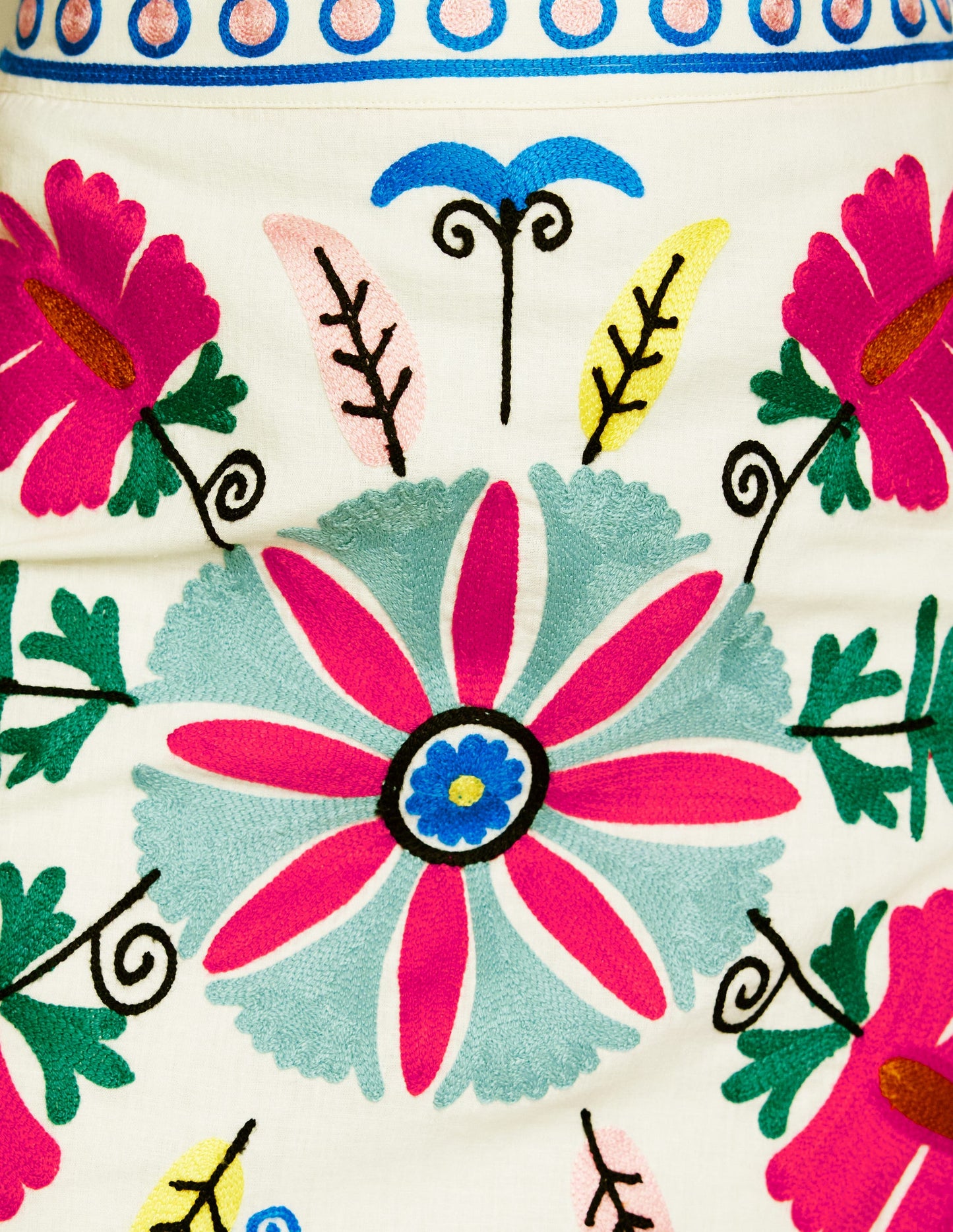 Aline Embroidered Linen Skirt-Ivory Embroidery