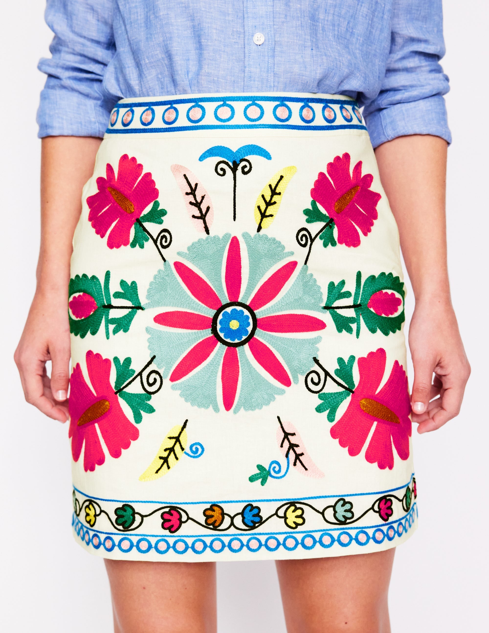 Aline Embroidered Linen Skirt-Ivory Embroidery - Image 4