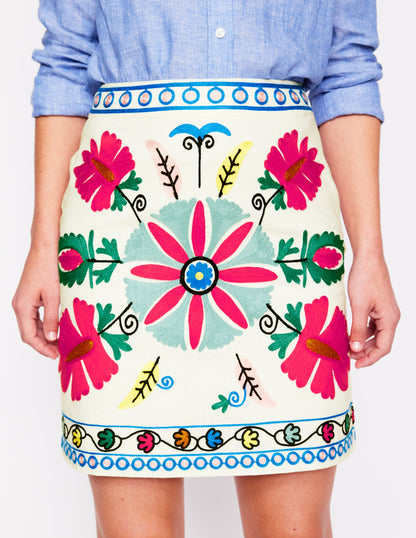 Aline Embroidered Linen Skirt-Ivory Embroidery-4