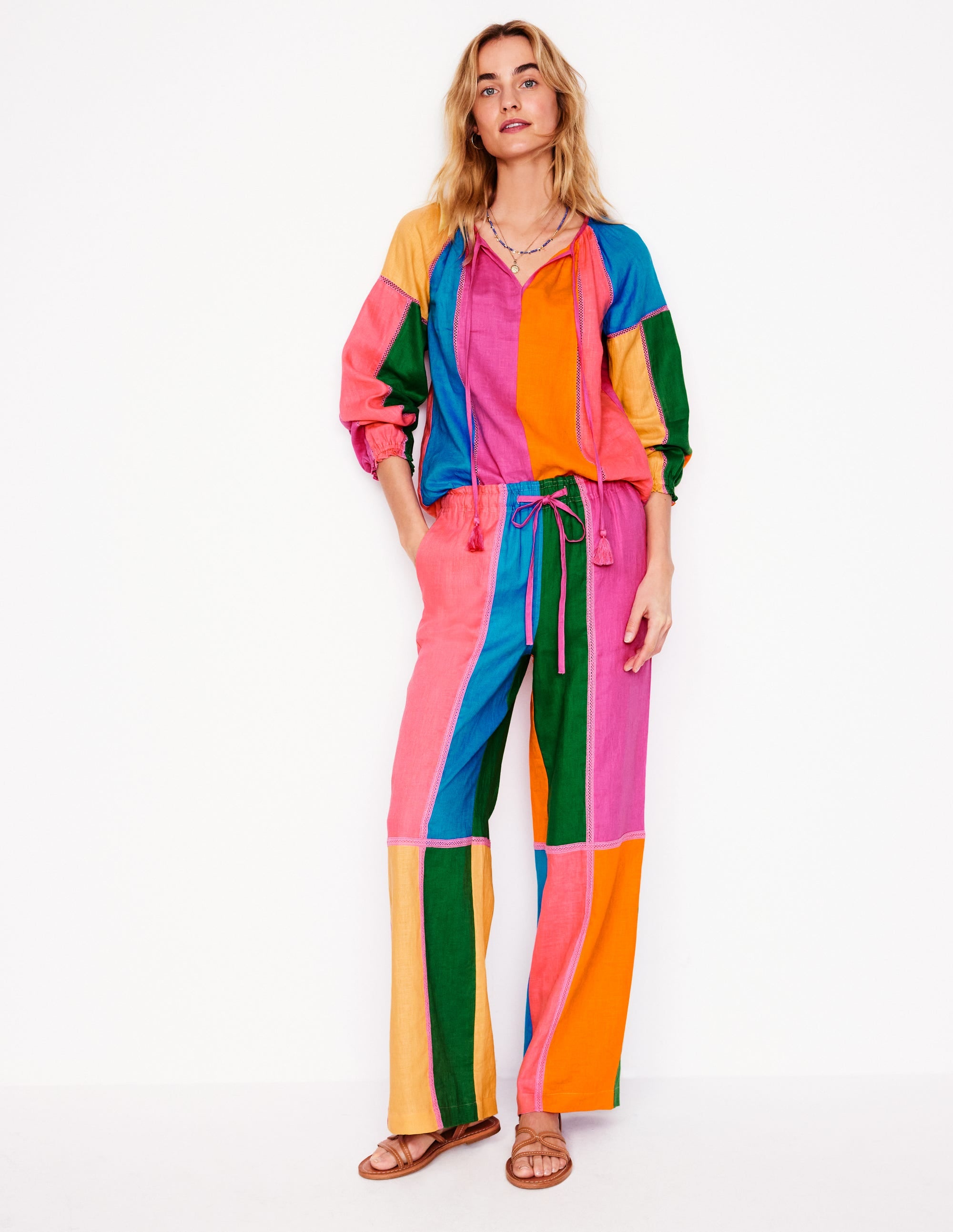Islington Linen Pants-Multi Colourblock - Image 1