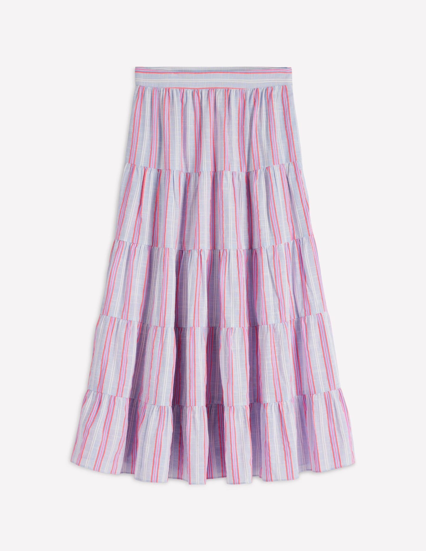 Tiered Poplin Midi Skirt-Metallic Stripe