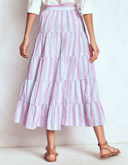 Tiered Poplin Midi Skirt-Metallic Stripe-3