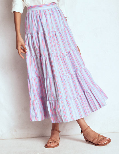 Tiered Poplin Midi Skirt-Metallic Stripe-4