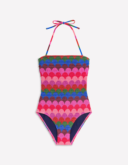 Milos Smocked Swimsuit-Multi, Scallop Stripe-5